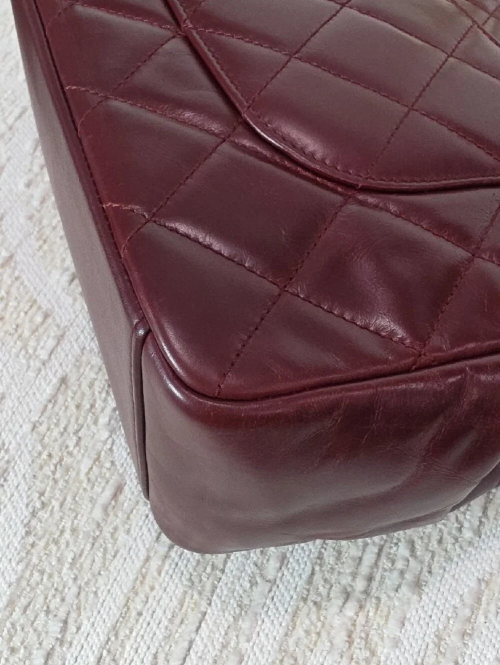 CHANEL Crinkle Leather Top-Hnadle Flap Bag in Deep Burgundy with Gold Hardware